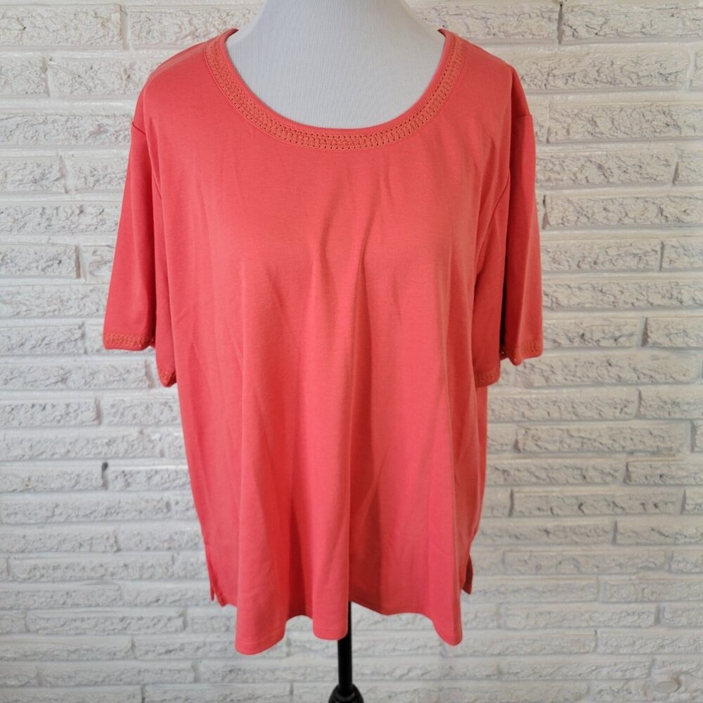Drapers Damons Pink Crochet Tee 2X Plus Womens Short Sleeve Cotton Blouse PIN21E